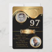 97.,Birthday Man 97., eleganter Art Deko, schwarz Einladung (Vorderseite)