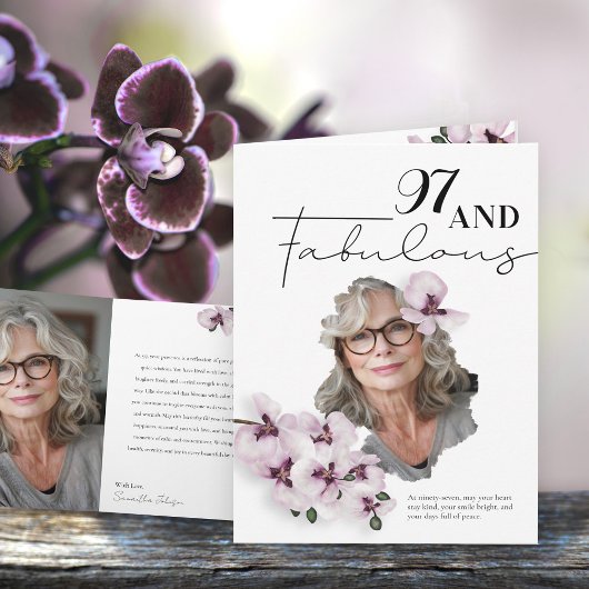 97 & Fabulous Orchid Photo Birthday Greeting Card Karte