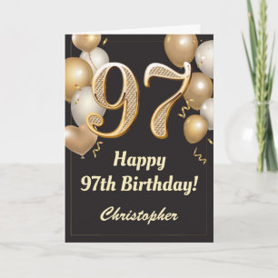97. Geburtstag Black and Gold Balloons Confetti Karte