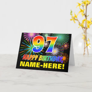 97. Geburtstag: Bold, Fun, Fireworks, Rainbow 97 Karte