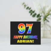 97. Geburtstag: Bold, Fun, Simple, Rainbow 97 Postkarte (Stehend Vorderseite)