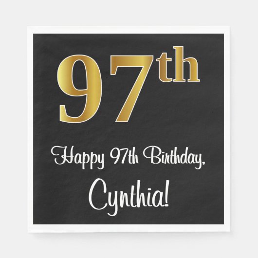 97. Geburtstag ~ Elegante Luxuriöse Imitate Gold L Serviette (Vorderseite)