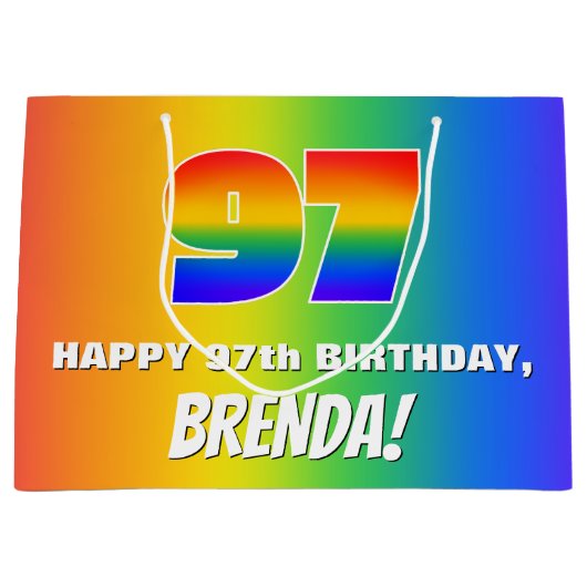 97. Geburtstag: Farbenfroh, Fun Rainbow Pattern #  Große Geschenktüte (Vorderseite)