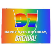 97. Geburtstag: Farbenfroh, Fun Rainbow Pattern #  Große Geschenktüte (Rückseite)
