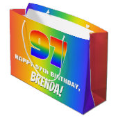 97. Geburtstag: Farbenfroh, Fun Rainbow Pattern #  Große Geschenktüte (Rückseite Schrägansicht)