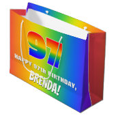 97. Geburtstag: Farbenfroh, Fun Rainbow Pattern #  Große Geschenktüte (Vorderseite Schrägansicht)