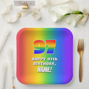 97. Geburtstag: Farbenfroh, Fun Rainbow Pattern #  Pappteller