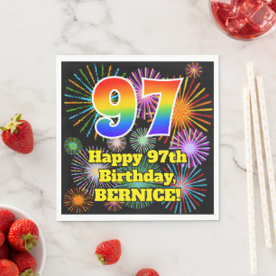 97. Geburtstag: Fun Fireworks Pattern + Rainbow 97 Serviette