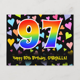 97. Geburtstag: Fun Hearts Muster, Regenbogen 97 Postkarte