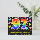 97. Geburtstag: Fun Hearts Muster, Regenbogen 97 Postkarte (Stehend Vorderseite)