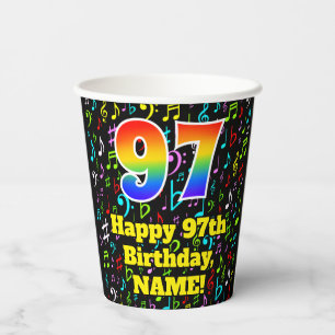 97. Geburtstag: Fun Musiknotens Pattern, Regenboge Pappbecher