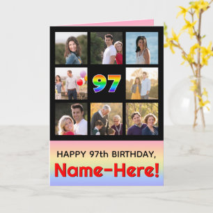 97. Geburtstag: Fun Rainbow #, Custom Fotos + Name Karte