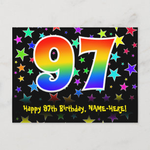 97. Geburtstag: Fun Stars Muster, Regenbogen 97, N Postkarte