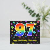 97. Geburtstag: Fun Stars Pattern, Regenbogen 97,  Postkarte (Stehend Vorderseite)