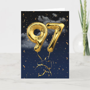 97. Geburtstag Gold Mylar Ballon und Confetti Card Karte