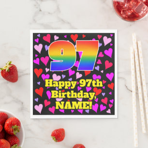 97. Geburtstag: Loving Hearts Pattern, Regenbogen Serviette