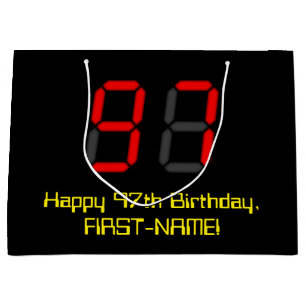 97. Geburtstag: Red Digital Clock Style "97" + Nam Große Geschenktüte
