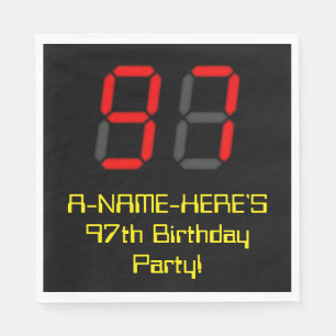 97. Geburtstag: Red Digital Clock Style "97" + Nam Serviette