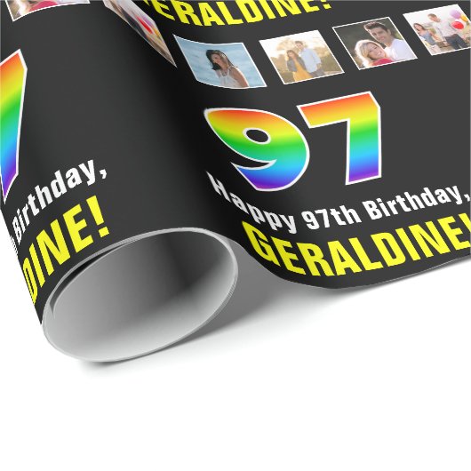 97. Geburtstag: Regenbogen "97"; benutzerdefiniert Geschenkpapier (Rolleneckpunkt)