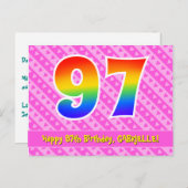 97. Geburtstag: Rosa Streifen & Herz, Regenbogen 9 Postkarte (Vorne/Hinten)