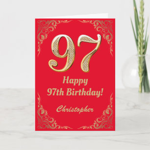 97. Geburtstag - Rot und Gold Glitzer Rahmen Karte