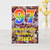 97. Geburtstag; Rustikale Herbstblätter; Regenboge Karte (Gelbe Blume)