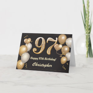 97. Geburtstag Schwarz und Gold Ballons Geburtstag Karte