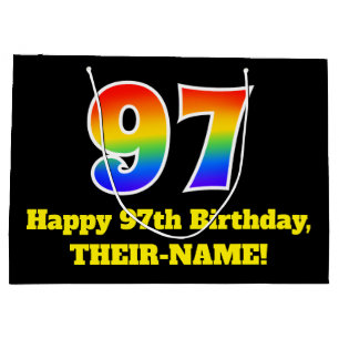97. Geburtstag ~ Spaß, bunt, lebhaft, Regenbogen 9 Große Geschenktüte