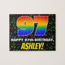 97. Geburtstag — Spaß, bunte Musiksymbole & "97"