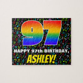 97. Geburtstag — Spaß, bunte Musiksymbole & "97" Puzzle