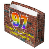 97. Geburtstag: Spaß, Graffiti-Inspiriert Regenbog Große Geschenktüte (Rückseite Schrägansicht)