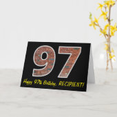 97. Geburtstag - Ziegelmauermuster "97" mit Name Karte (Gelbe Blume)
