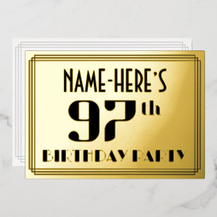 97. Geburtstagsfeier: Art Deco-Look „97“ und Name Folieneinladung