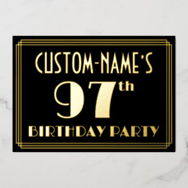 97. Geburtstagsparty: Art Deco Look "97", w/ Name Folieneinladung