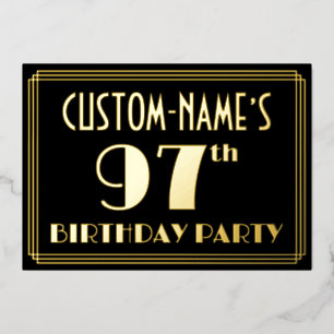 97. Geburtstagsparty: Art Deco Look "97", w/ Name Folieneinladung