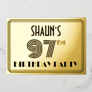 97. Geburtstagsparty — Art Deco Style "97" & Name Folieneinladung