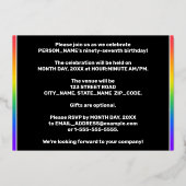 97. Geburtstagsparty — Fun, Farbiges Sternenmuster Folieneinladung (Rückseite)