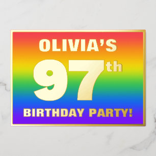 97. Geburtstagsparty: Spaß, farbenfrohe Regenbogen Folieneinladung