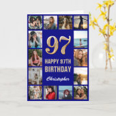 97. Happy Birthday Navy Blue & Gold Foto Collage Karte (Gelbe Blume)