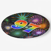 97. Veranstaltung - Spaß, farbenfroh, kühl, Regenb Pappteller (Schrägansicht)