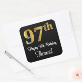 97th Birthday – Elegant Luxurious Faux Gold Look # Quadratischer Aufkleber (Umschlag)