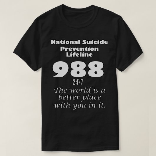 988 Lebensleine für die nationale Suizidprävention T-Shirt (Design vorne)