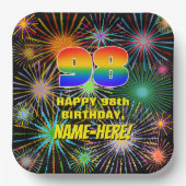 98. Geburtstag: Bunte, lustige feierliche Feuerwer Pappteller (Vorderseite)