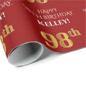98. Geburtstag: Elegant, rot, Imitate Gold Look Geschenkpapier (Rolleneckpunkt)