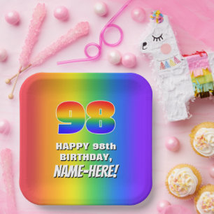 98. Geburtstag: Farbenfroh, Fun Rainbow Pattern #  Pappteller