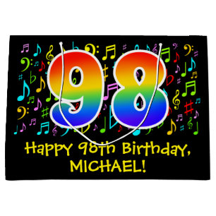98. Geburtstag - Farbige Musiksymbole, Regenbogen  Große Geschenktüte