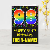 98. Geburtstag: Farbige Musiksymbole + Regenbogen  Karte (Gelbe Blume)