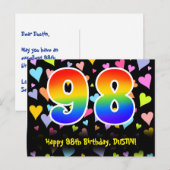 98. Geburtstag: Fun Hearts Muster, Regenbogen 98 Postkarte (Vorne/Hinten)