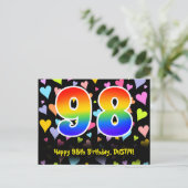 98. Geburtstag: Fun Hearts Muster, Regenbogen 98 Postkarte (Stehend Vorderseite)