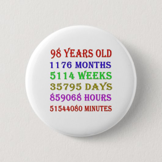 98. Geburtstag - Meilensteine Button (Vorderseite)